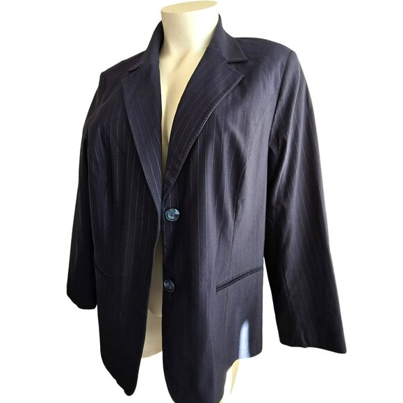 Lane Bryant Womens Pinstripe Blazer Navy Blue Womans Plus Size 28 JJ4033 - Picture 1 of 11